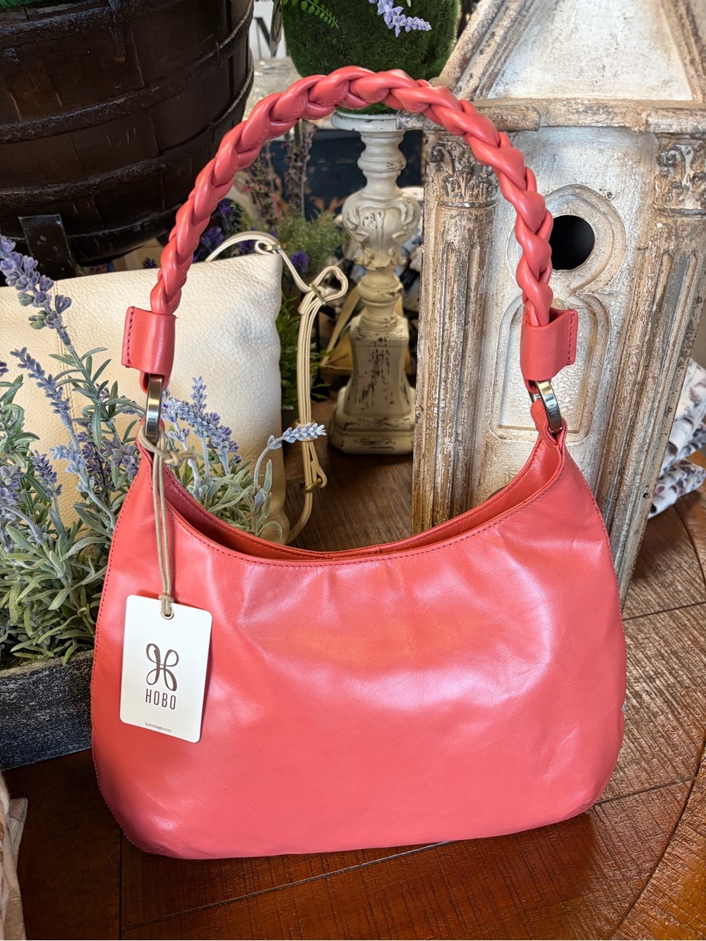 HOBO Coral Pink Braided-Handle Madison Shoulder Bag